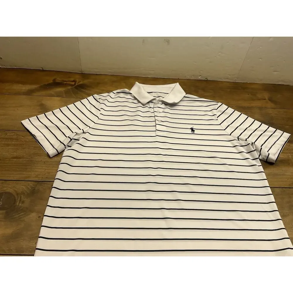 Polo Ralph Lauren Performance Shirt Mens Medium Striped Short Sleeve Stretch